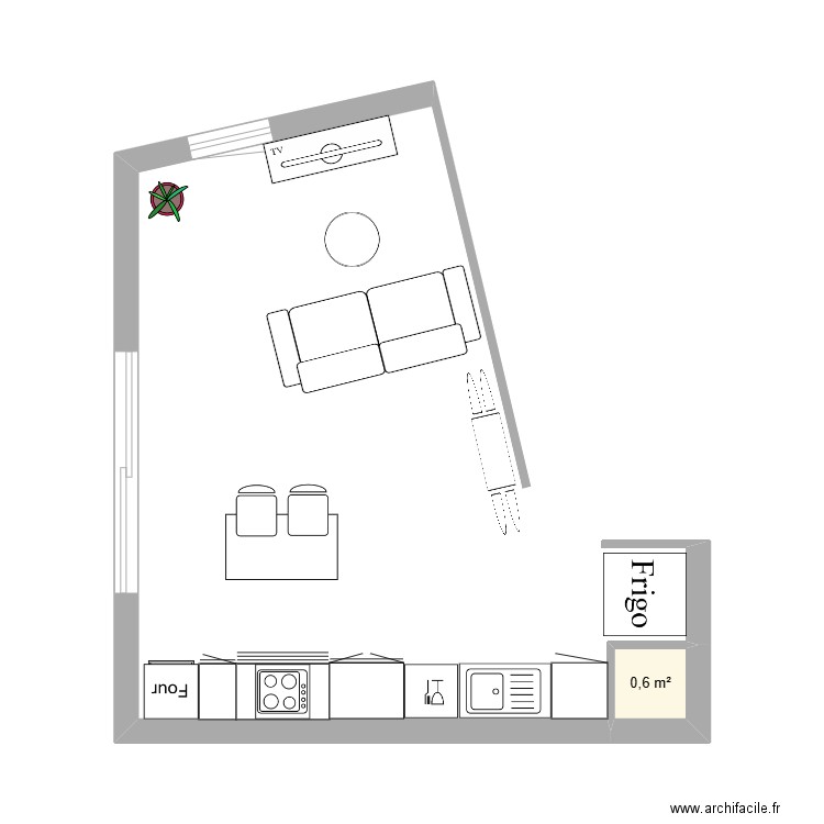 cissou. Plan de 1 pièce et 1 m2