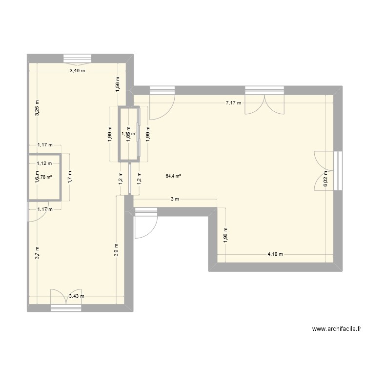 Cuisine 1. Plan de 3 pièces et 67 m2