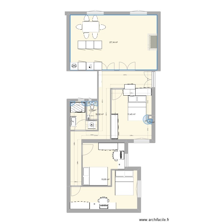 plan. Plan de 6 pièces et 76 m2