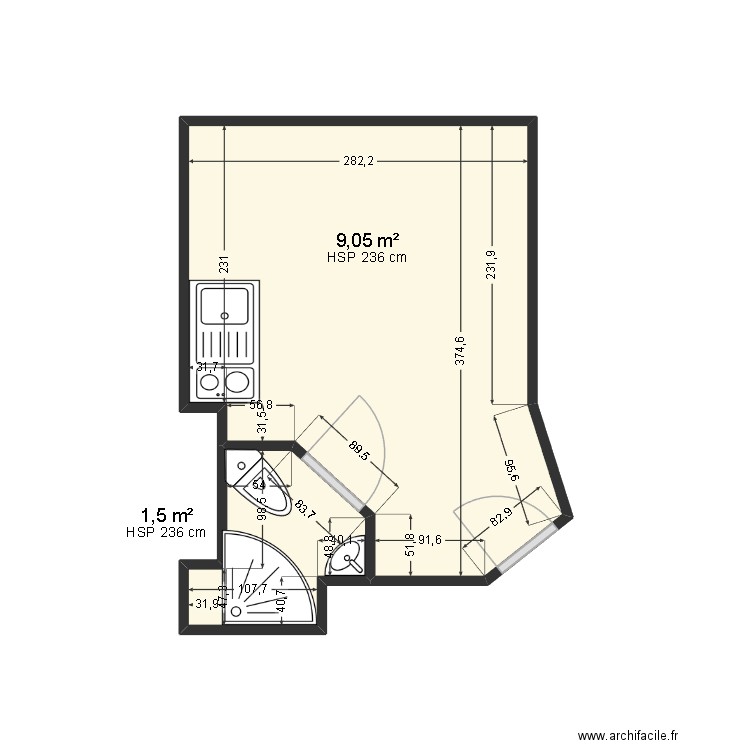 CUVIER. Plan de 2 pièces et 11 m2