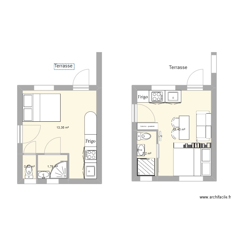 extension. Plan de 5 pièces et 32 m2