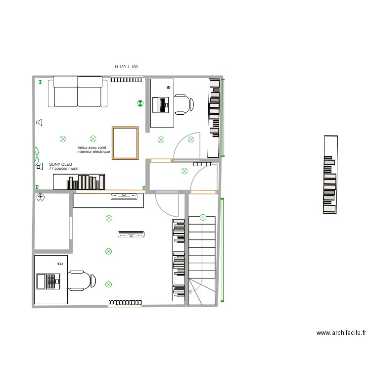 2 bureaux porte dans le couloir. Plan de 5 pièces et 37 m2