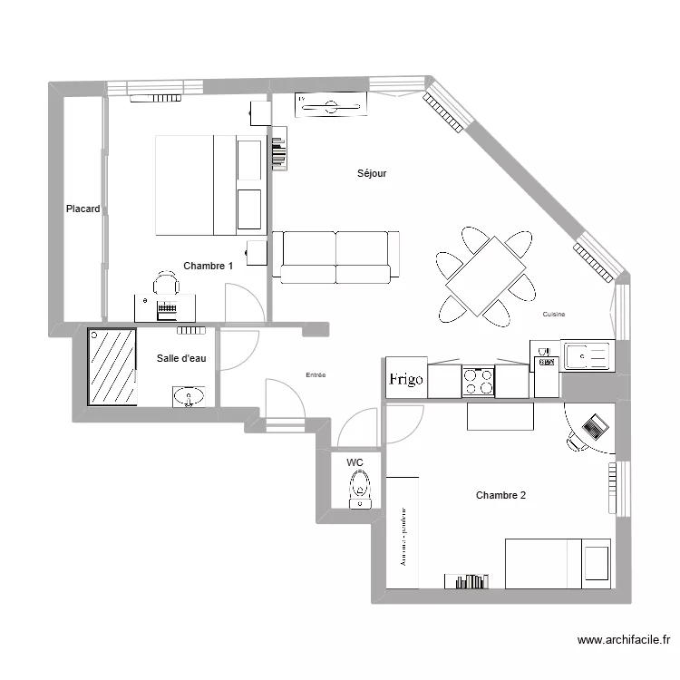 Tarlet 60 meubl&eacute;. Plan de 