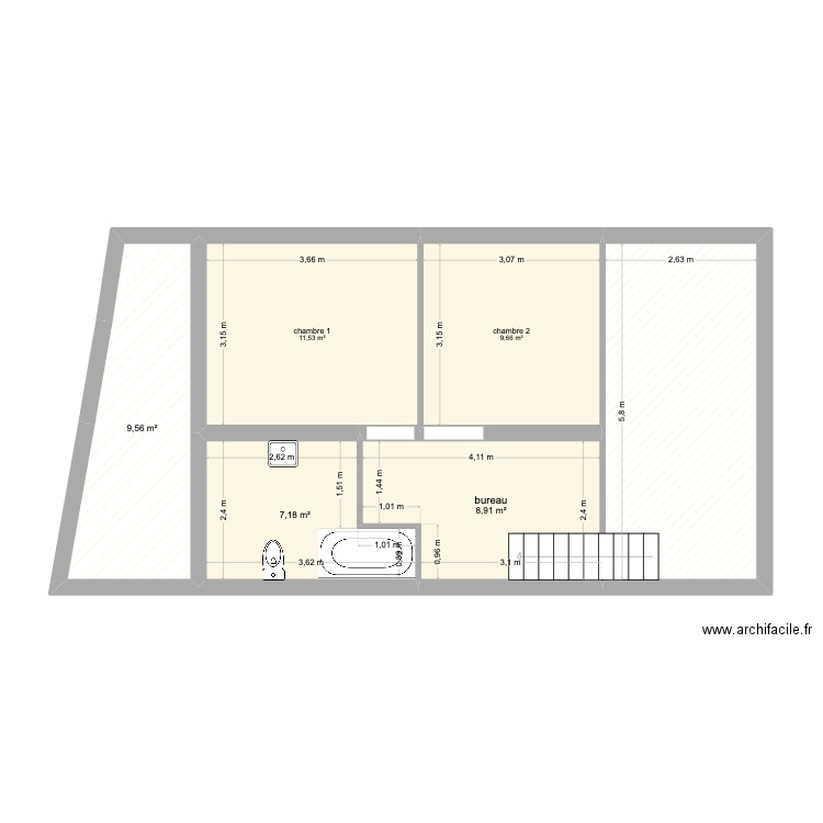 étage ferme 2. Plan de 6 pièces et 62 m2