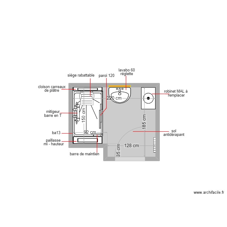 bourgeot. Plan de 1 pièce et 4 m2