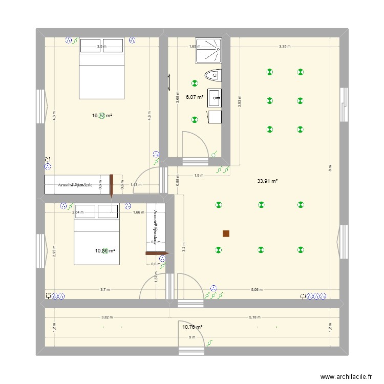 Hakim. Plan de 5 pièces et 78 m2