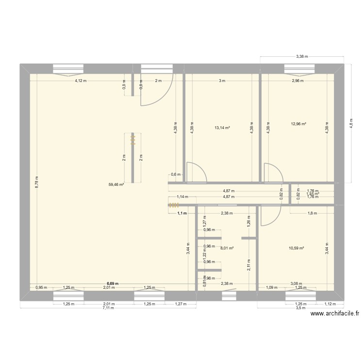 plan Merlet. Plan de 6 pièces et 106 m2