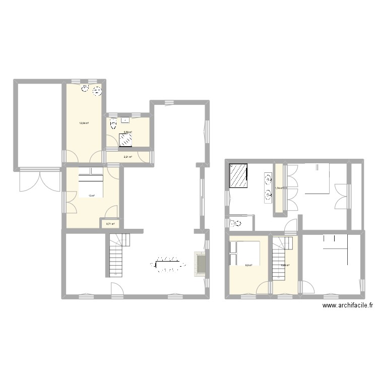 Orthevielle RDC. Plan de 8 pièces et 52 m2
