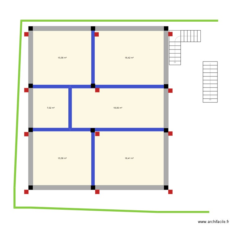 dar. Plan de 6 pièces et 93 m2