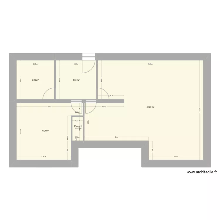 Rdc existant. Plan de 15 pièces et 196 m²