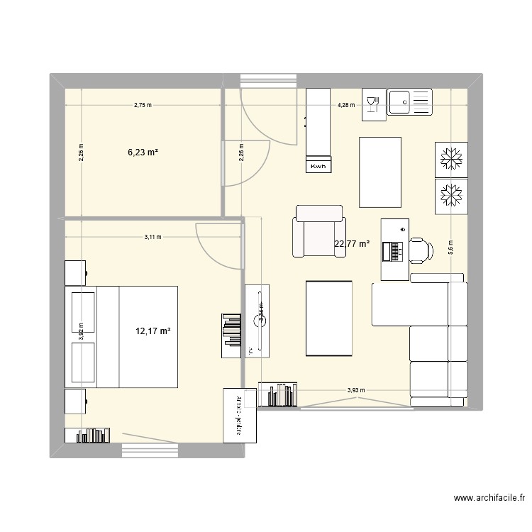 Appart. Plan de 3 pièces et 41 m2