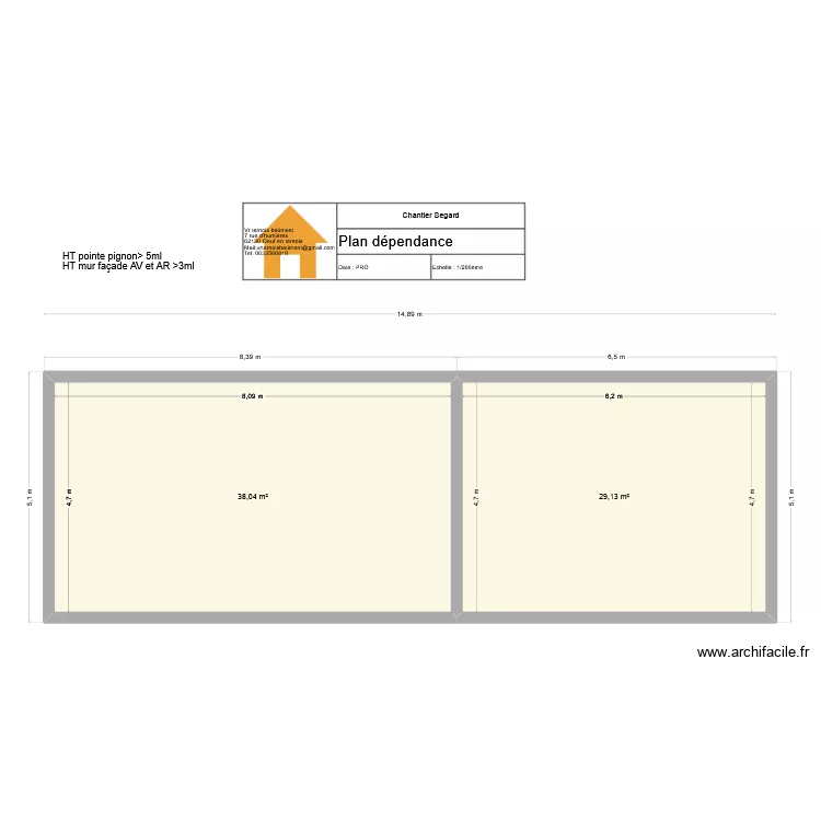 Segard D&eacute;pendance. Plan de 2  et 67 m²