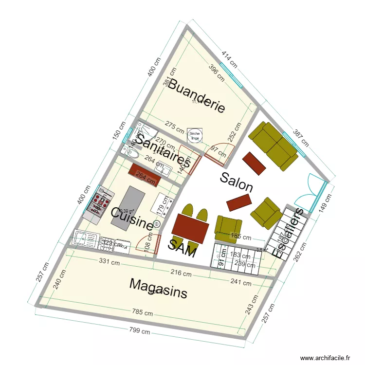 Projet de construction d'un appartement &agrave; 2 niveaux &agrave; kigobe - RDC. Plan de 