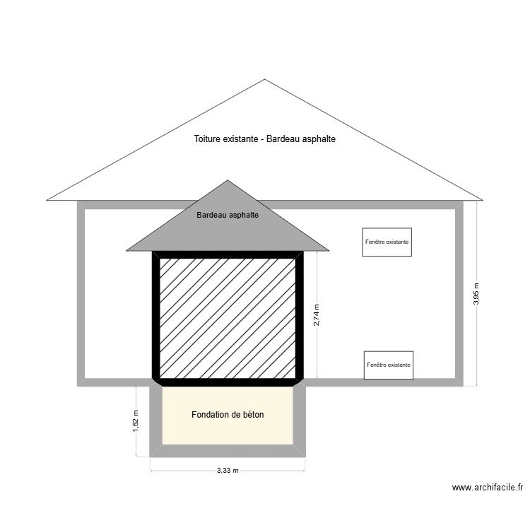 Vue côté. Plan de 3 pièces et 31 m2