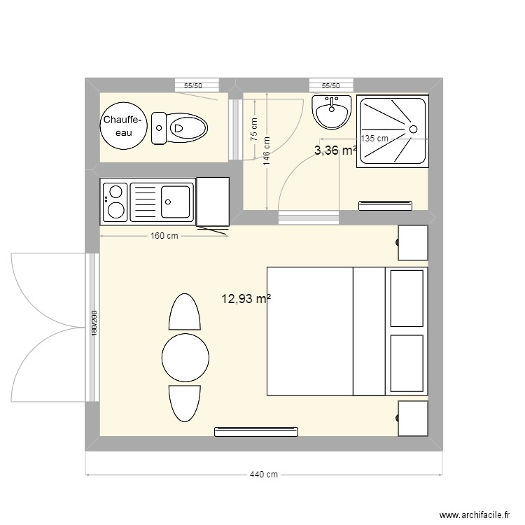 MODULE 20m2 Proto Wierde sans cote. Plan de 2 pièces et 16 m2