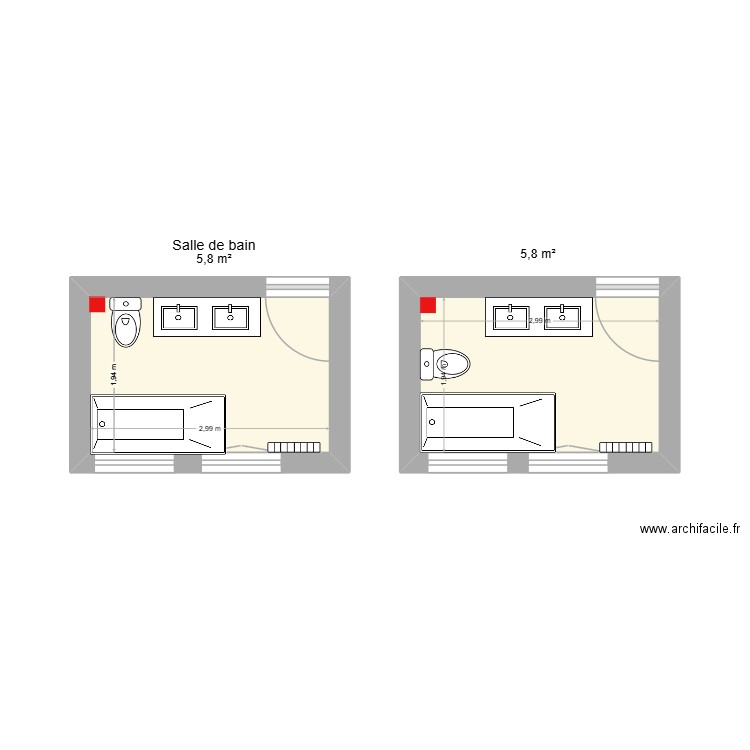 crimolois sdb. Plan de 2 pièces et 12 m2