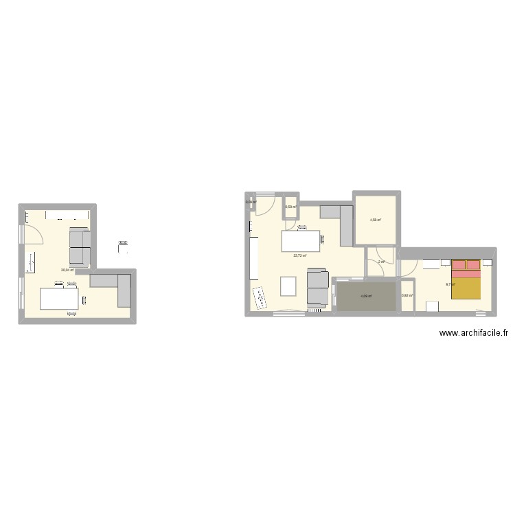 Appartement. Plan de 8 pièces et 46 m2