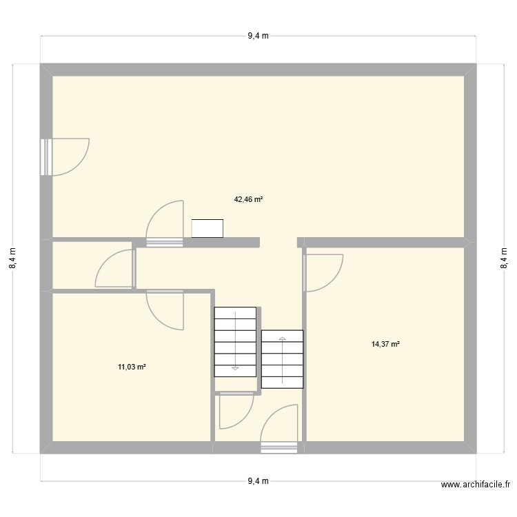 ober rdc. Plan de 3 pièces et 68 m2