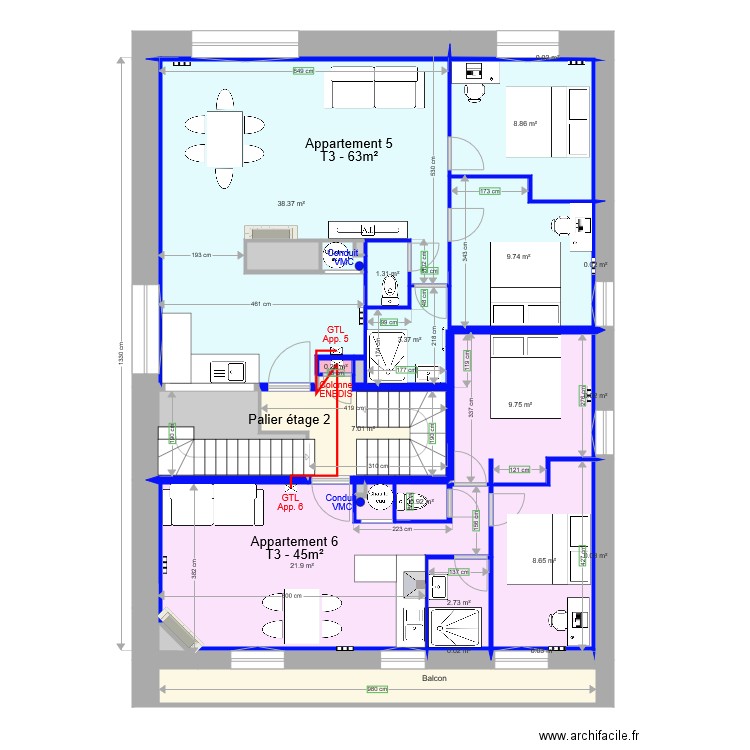 Pasteur Etage 2 cloison. Plan de 0 pièce et 0 m2