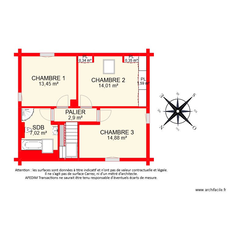 BI9161 etage. Plan de 12 pièces et 59 m2