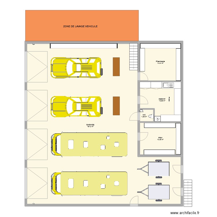 GARAGE SMUR meublé. Plan de 29 pièces et 685 m2