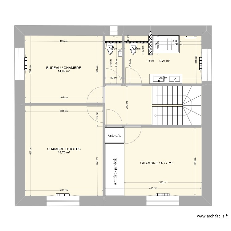 premier étage V3 sans meubles 26/06/22. Plan de 7 pièces et 72 m2