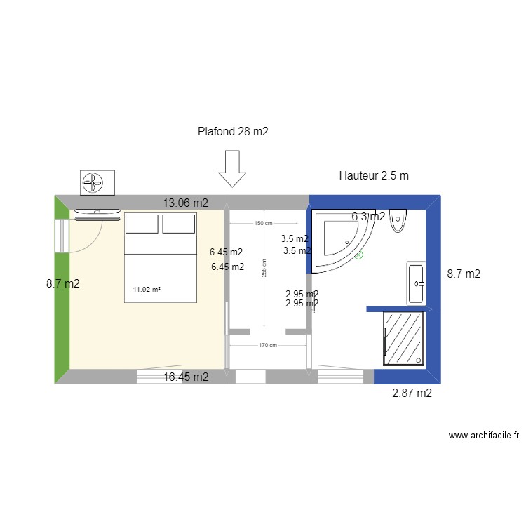 Plan maison étage 2. Plan de 1 pièce et 12 m2