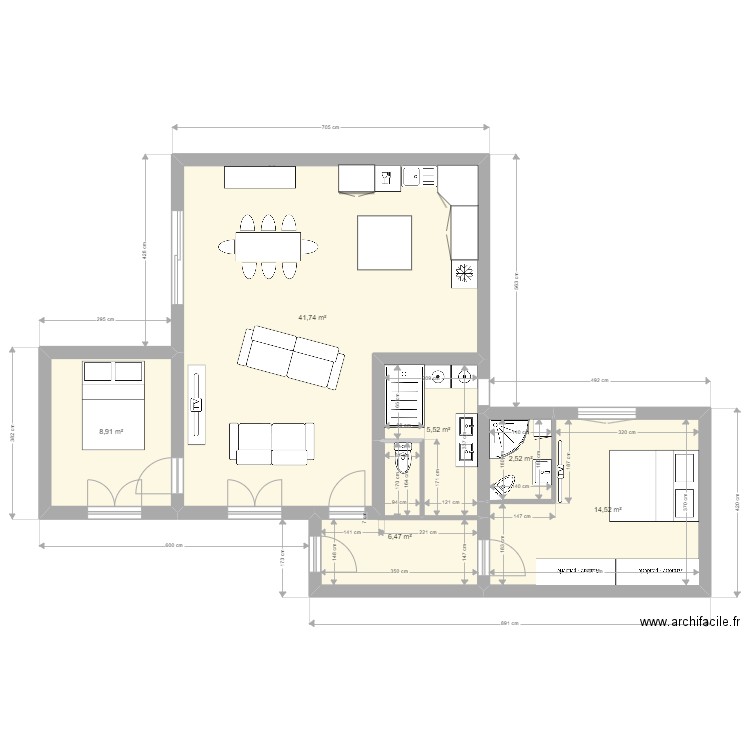 Extension. Plan de 6 pièces et 80 m2