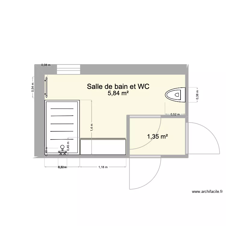 Salle d'eau. Plan de 2  et 7 m²