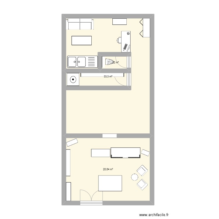 plan salon de toilettage. Plan de 3 pièces et 55 m2