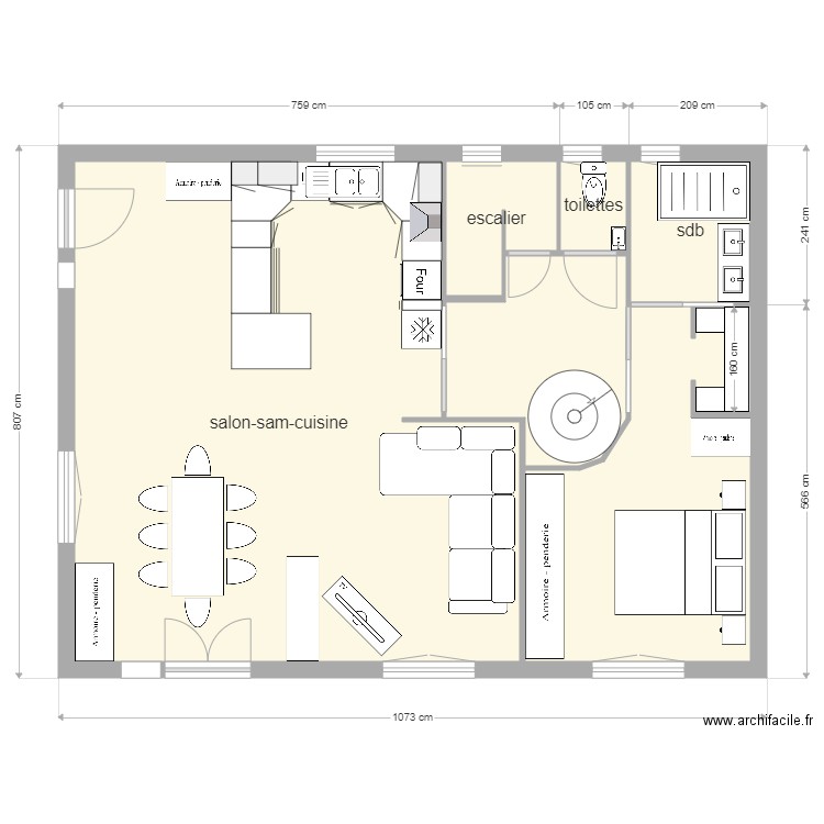 projet salon cuisine hall c5 v1. Plan de 0 pièce et 0 m2