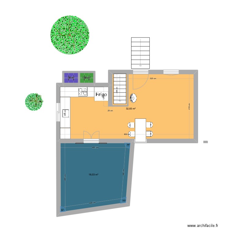 RUINE piece de vie. Plan de 4 pièces et 52 m2