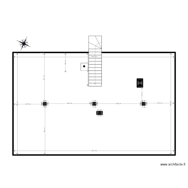 Plan base étage. Plan de 6 pièces et 98 m2