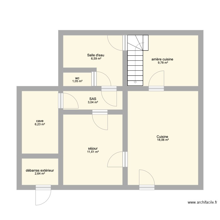 Croquis Horoux. Plan de 8 pièces et 59 m2