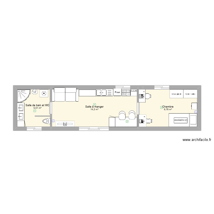 sasca. Plan de 3 pièces et 29 m2