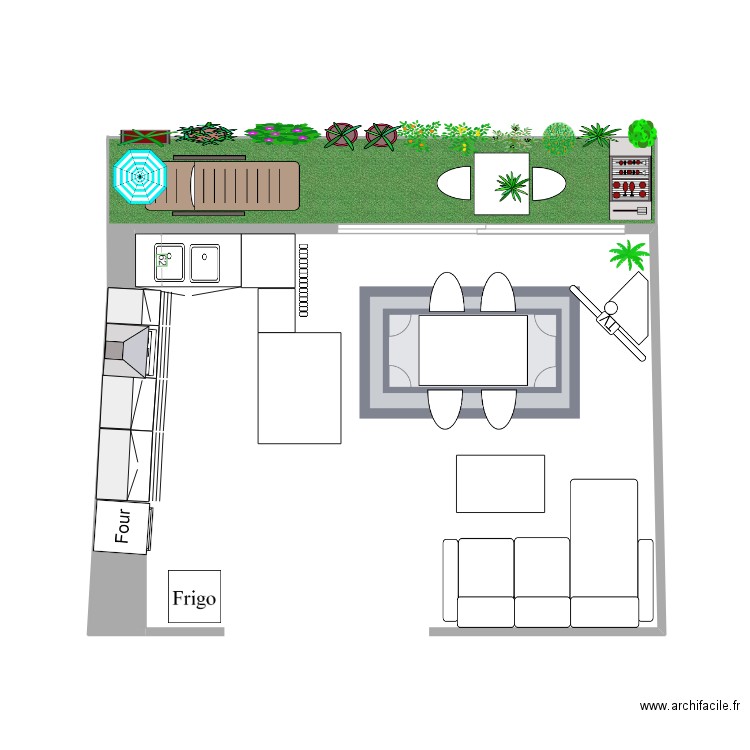 Cuisine_Salon YORAM. Plan de 2 pièces et 1 m2