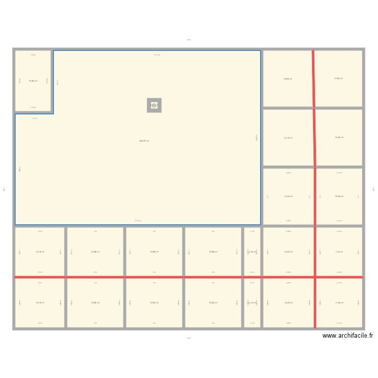 fondations. Plan de 23 pièces et 461 m2