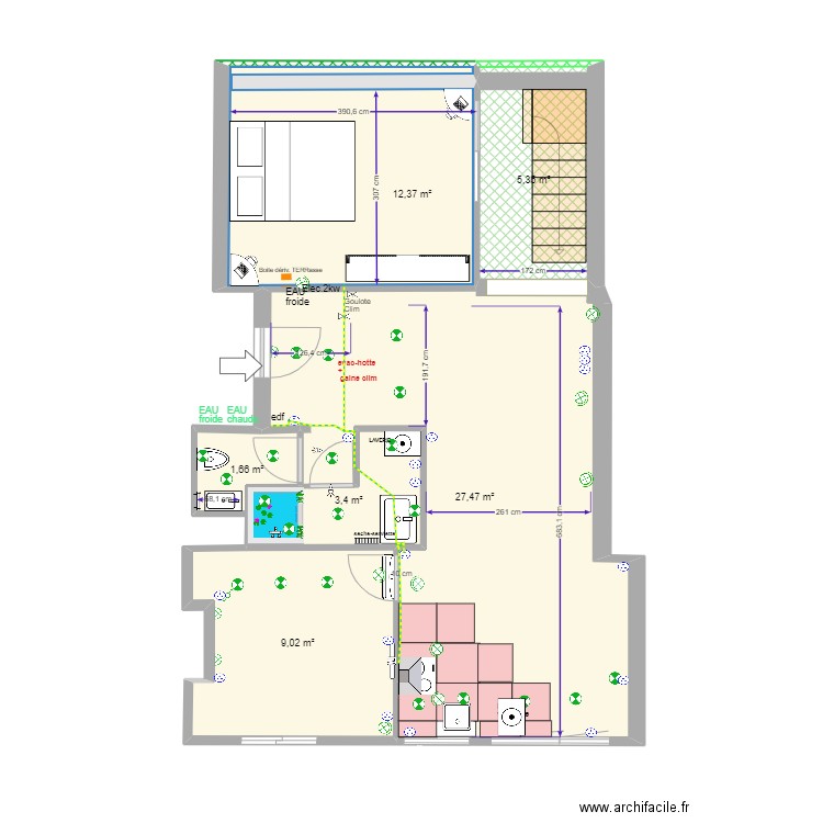 grenelle TOUT. Plan de 6 pièces et 59 m2