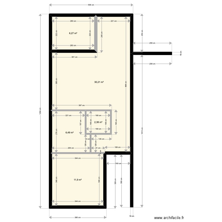 T2 DEF 5. Plan de 5 pièces et 57 m2