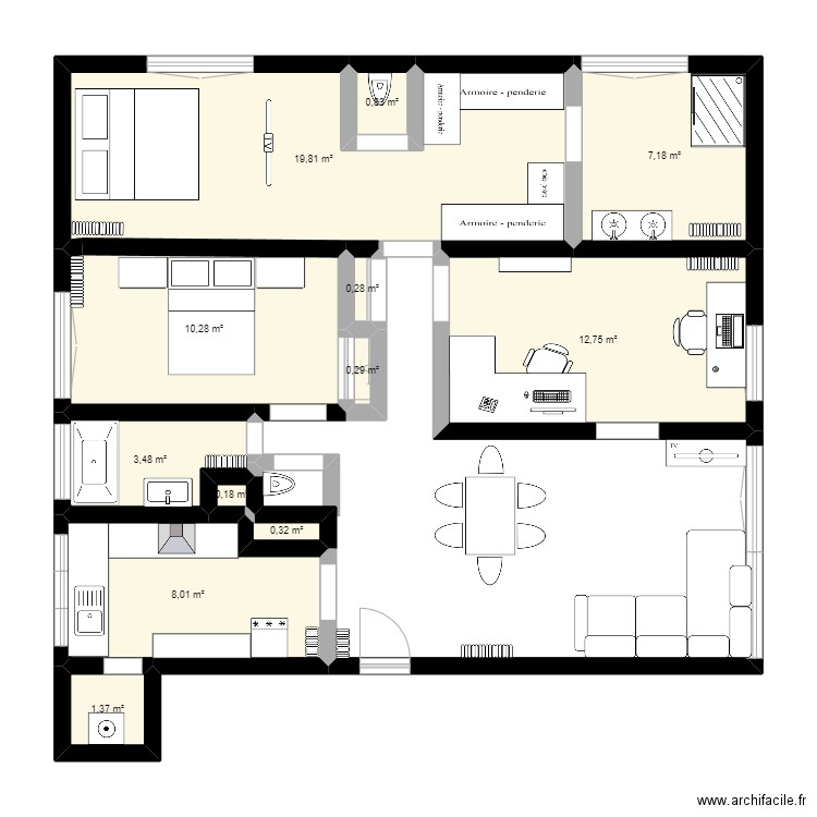 Yerres - 93m². Plan de 12 pièces et 65 m2