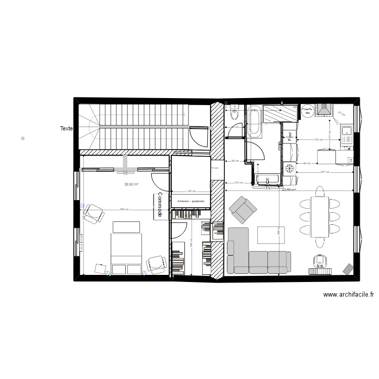 appart 2eme etage cuisine modif 2. Plan de 3 pièces et 86 m2