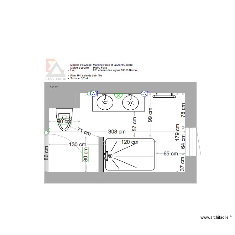 Projet Poles Gaillard salle de bain fille . Plan de 0 pièce et 0 m2