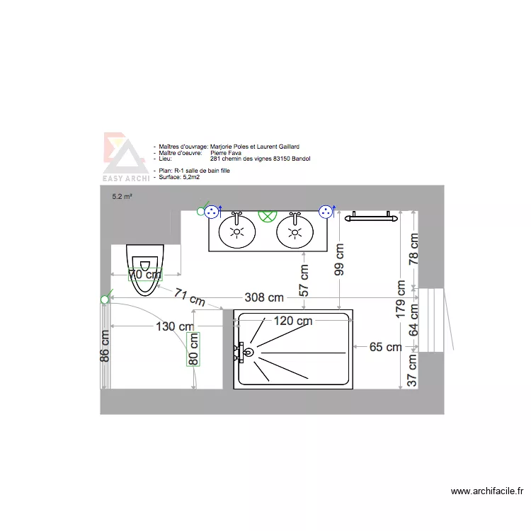 Projet Poles Gaillard salle de bain fille . Plan de 
