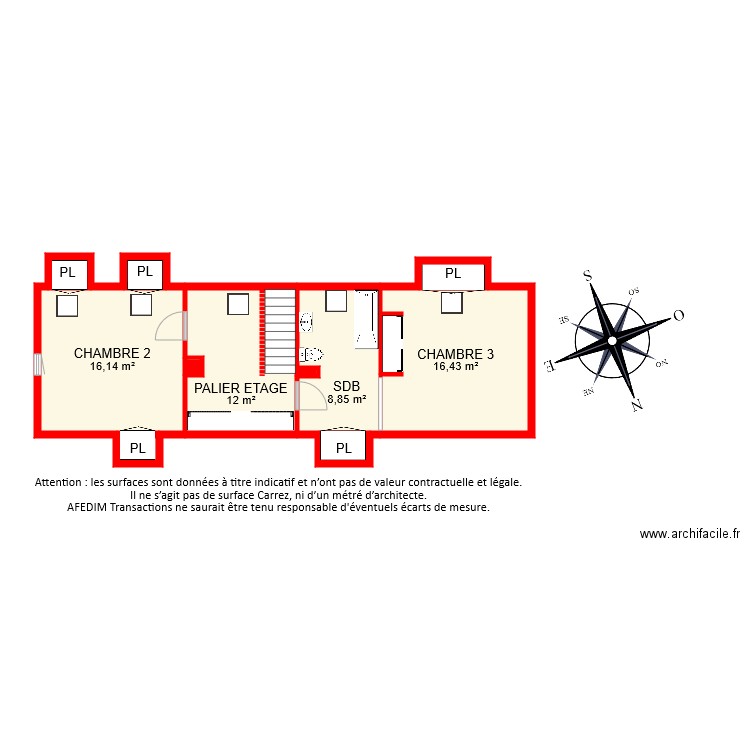 BI 7783 ETAGE PASCAL. Plan de 11 pièces et 57 m2