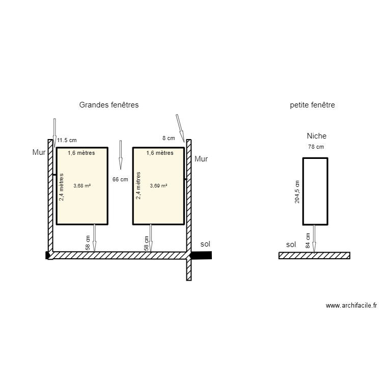 mesures fenêtres. Plan de 0 pièce et 0 m2