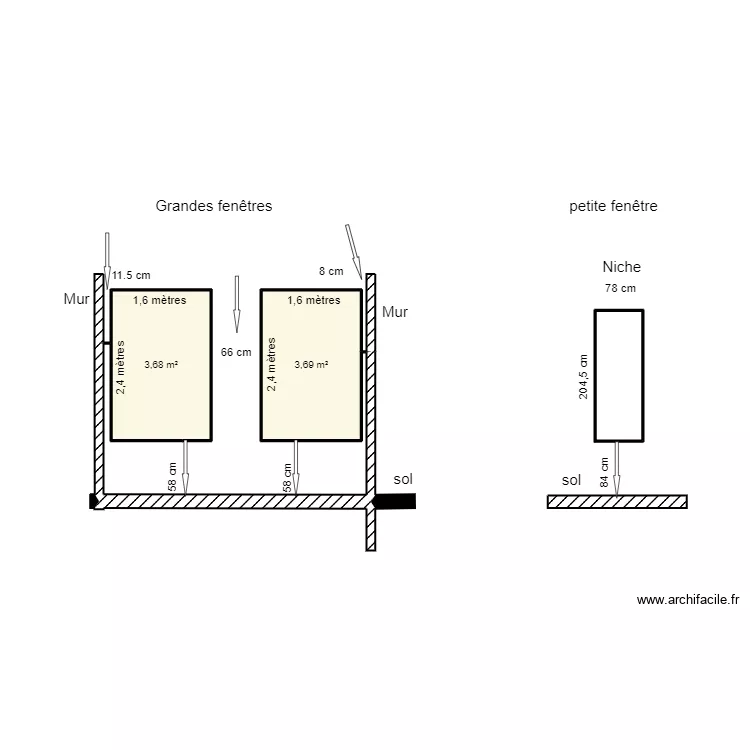 mesures fen&ecirc;tres. Plan de 
