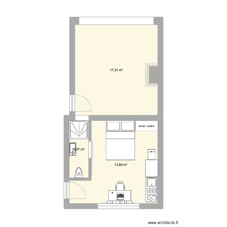 Audrey J. Plan de 3 pièces et 34 m2