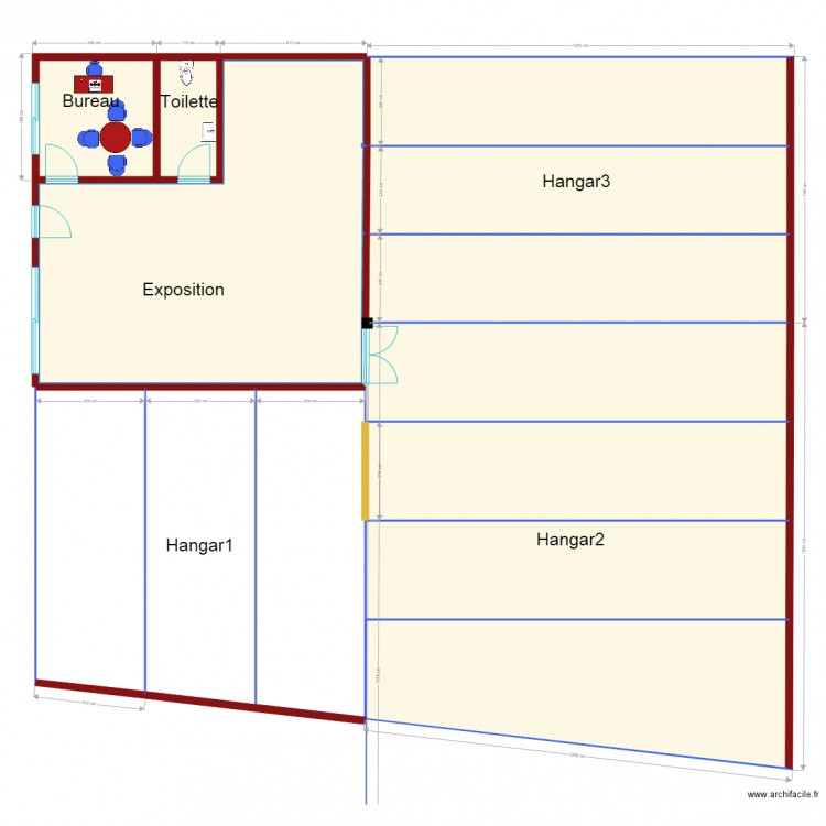 hangar cloisonné Q10 charpente metallique1004. Plan de 5 pièces et 303 m2