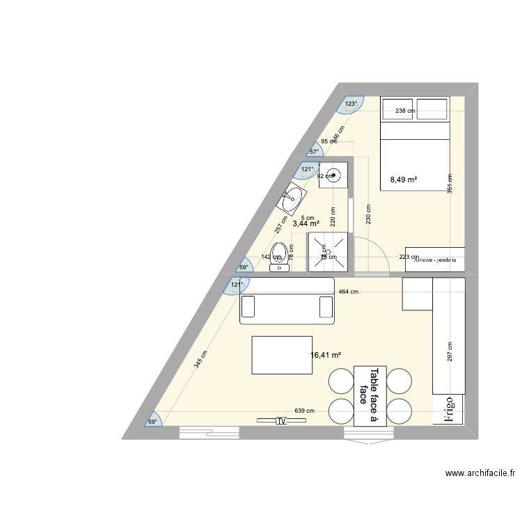 Ludo appart Piscine 3. Plan de 3 pièces et 28 m2