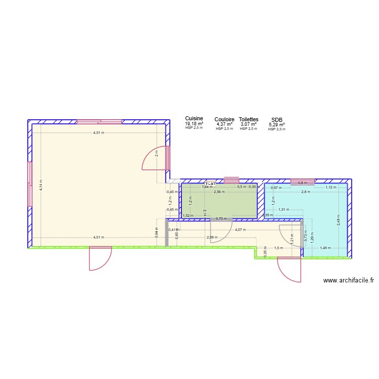 le Pible doublage de base1. Plan de 4 pièces et 32 m2